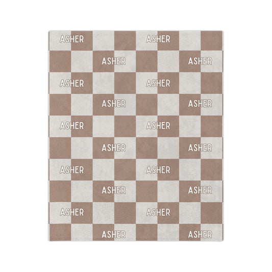 Personalized Checkered Blanket - Beige