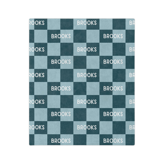 Personalized Checkered Blanket - Blue