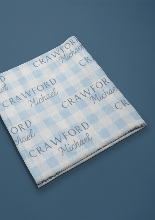 Personalized Blanket - Light Blue Plaid