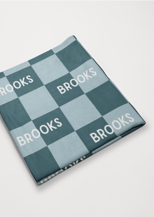 Personalized Checkered Blanket - Blue