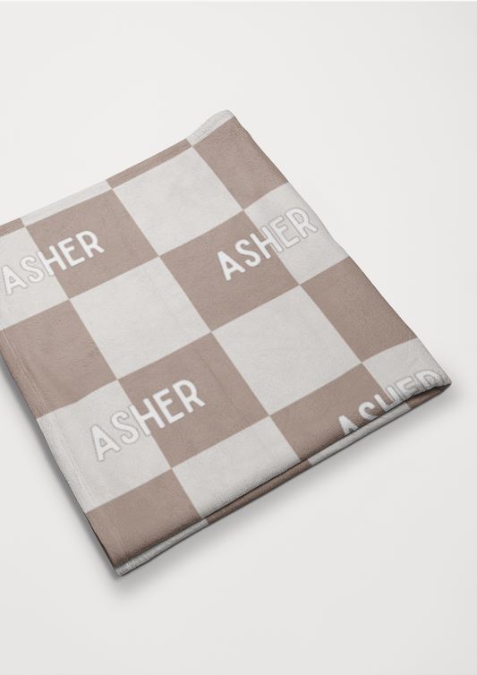 Personalized Checkered Blanket - Beige